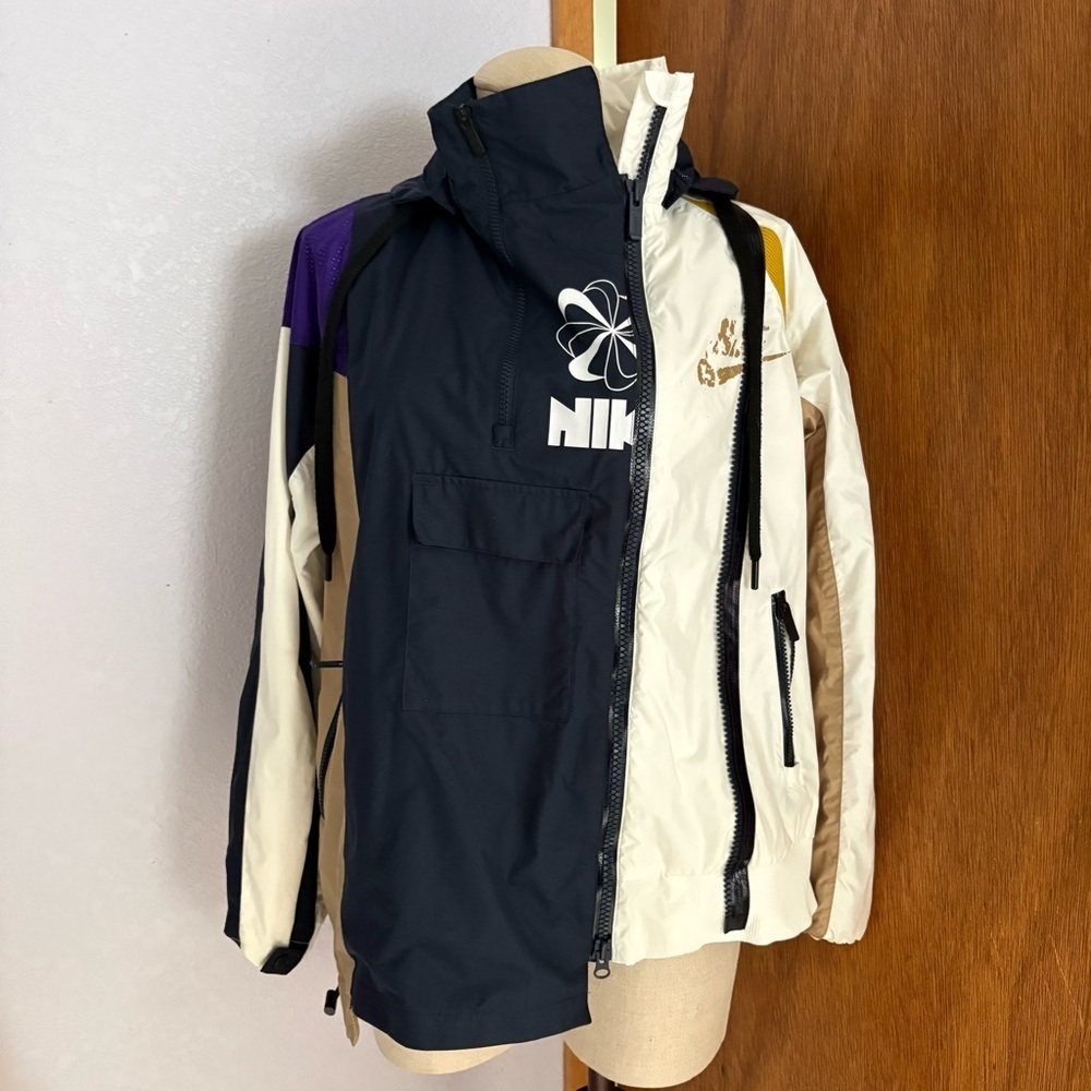 NIKE x SACAI sz XS Double Zip Jacket Windbreaker CD6297 White Navy
